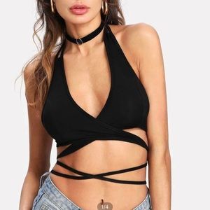Cross Wrap Crop Halter Top